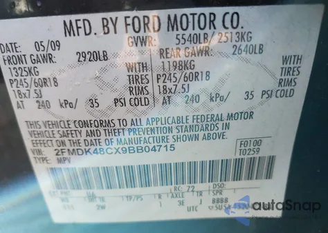 2009 Ford Edge Sel z USA, uszkodzony, nr VIN 2FMDK48CX9BB04715